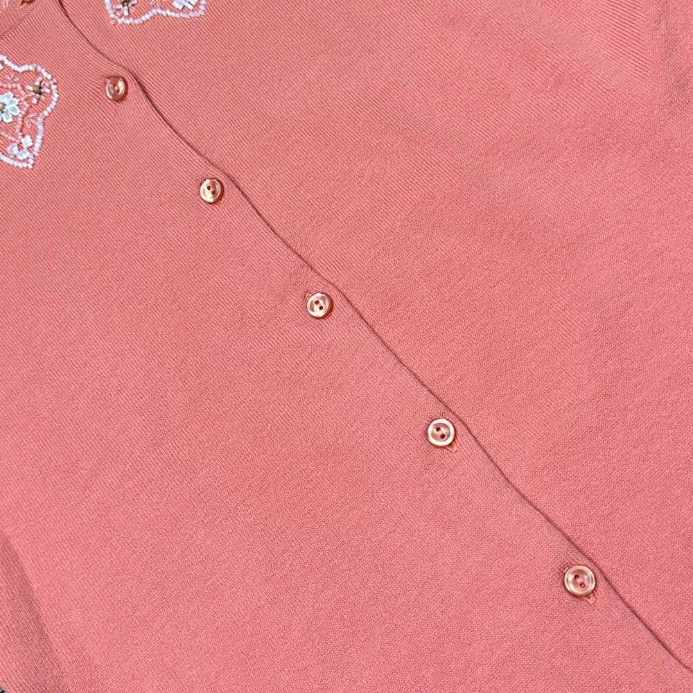 Garnet Hill Size Small Hand Beaded Embellished Floral Orange Cardigan Sweater - Picture 5 of 13